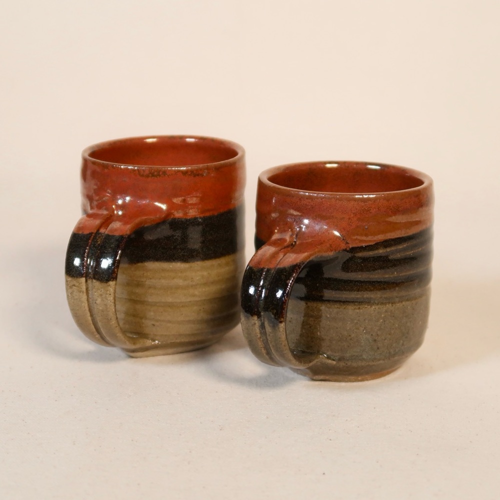 Handcrafted Ceramic Mugs - Red and Brown Glaze (Set of 2)